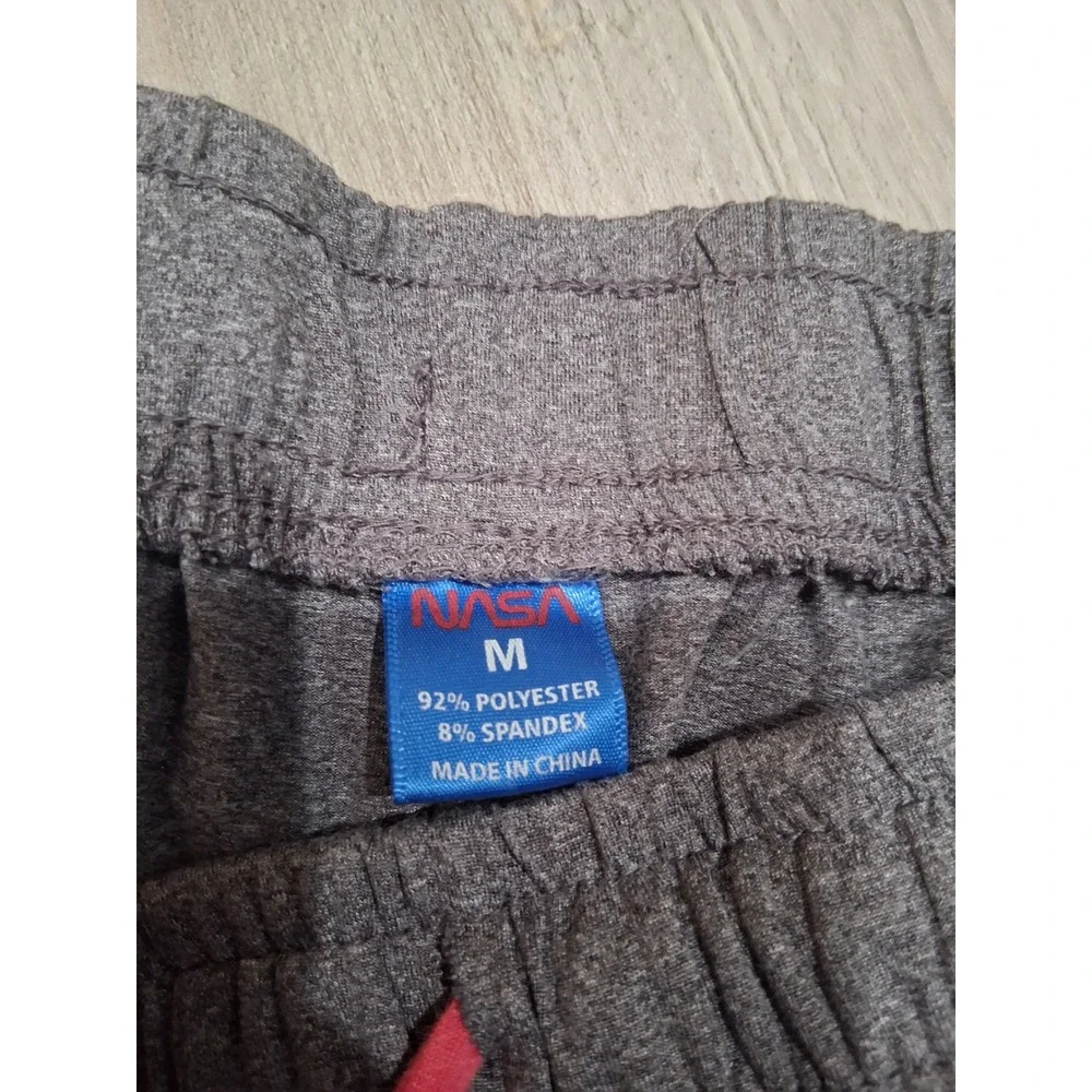 NASA Mens Gray Heather Athletic Shorts Red Blue Stripe Drawstring Size Medium